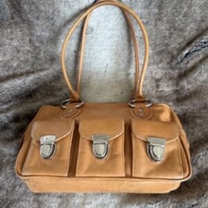 Tan purse 11 x 7 with 3 buckle pouches